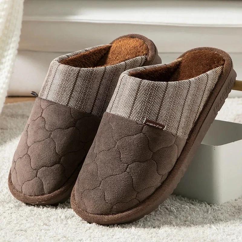Plus Size 48 49 Waterproof Men Down Slippers Winter Indoor Fur Shoes Male Rubber Slides Floor Slippers Man Non-slip Warm Mules 38-39 2869₽