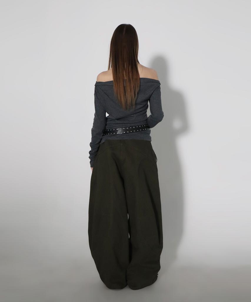 CHICKS Balloon Curve Cut Wide Pants Khaki