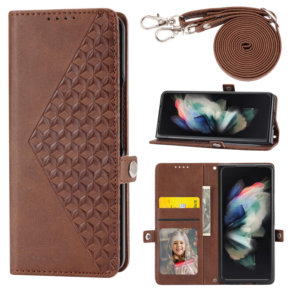 For Samsung Galaxy Z Fold6 5G Wallet Case Calf Texture PU Leather Phone Cover with Shoulder Strap