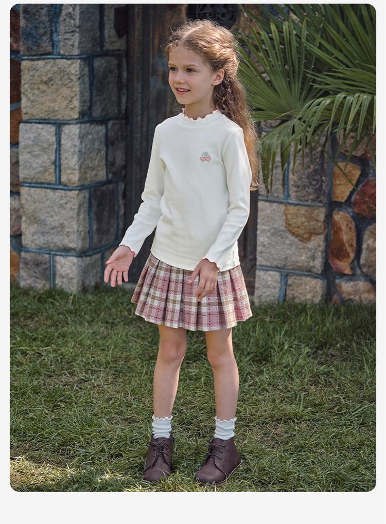 David Bella Girls' Bottom Shirt Autumn/Winter New Children's Half High Collar Long Sleeve T-shirt Antibacterial White Top