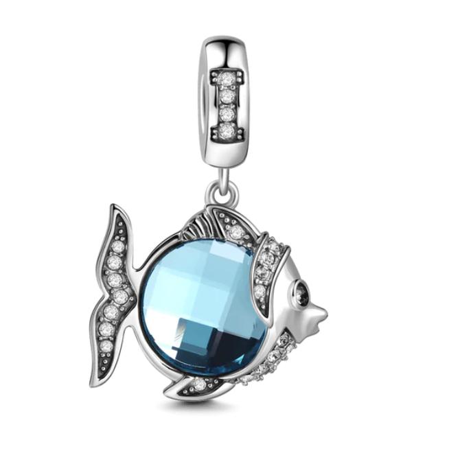 New Blue Marine Creatures Conch Jellyfish Turtle Shark Copper Charm Pendant Fit For Original Bracelet Diy Women'S Jewelry