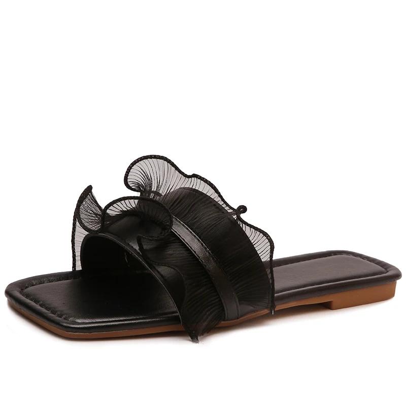 

Large Size Flip-flops Women s Fashion Square Head Open-toed Wooden Ear Edge Soft Soles Anti-slip Wear-resistant Flat Shoes 36 чёрный