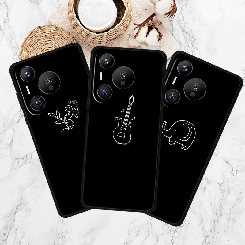 Pura 70 Black TPU Phone Case - Personalized Line Pattern, Soft Shell