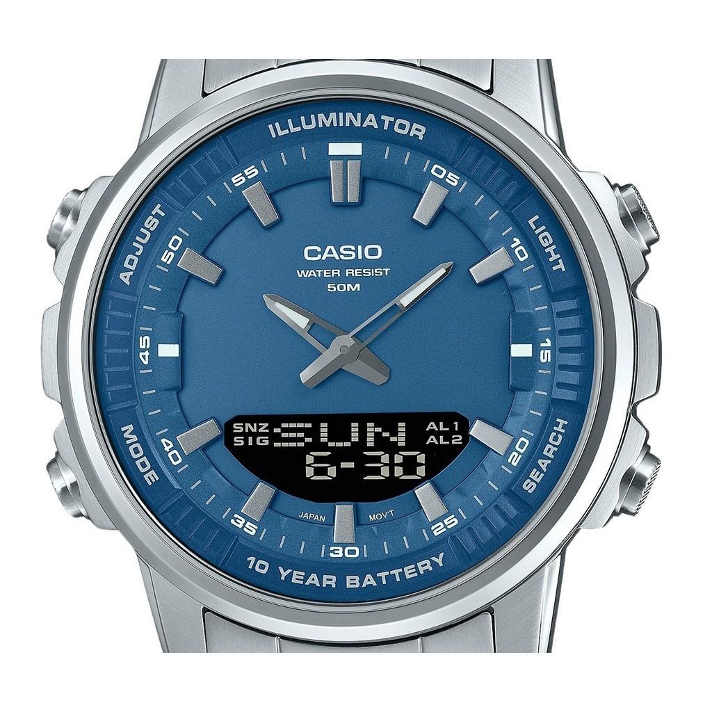 Casio Analogové digitální kombinované hodinky z nerezové oceli modrý ciferník Quartz AMW-880D-2A1V pánské hodinky
