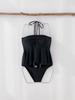 Retro Solid Color Split Skirt Swimsuit with Drawstring Bandeau and Backless Design for Women