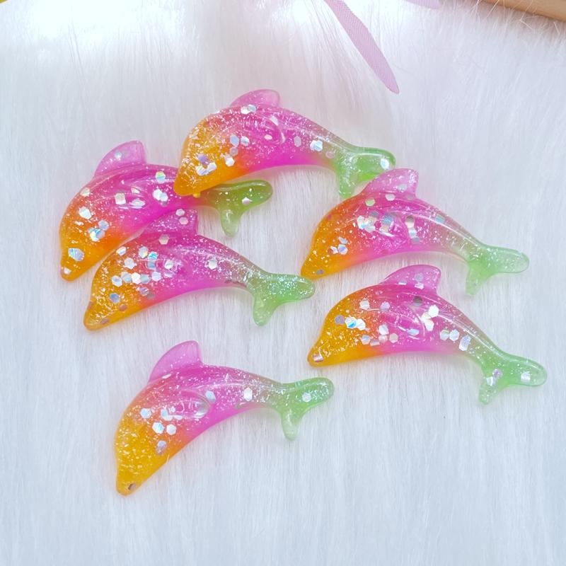 10Pcs New Resin Lovely Mixed Mini Shining Dolphin Flatback Cabochon Scrapbook Kawaii DIY Embellishments Accessories W03