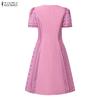 ZANZEA Women Casual V-Neck Summer Short Sleeve Print Dress