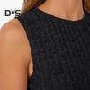 Women Tops Round Neck Sleeveless Slim Fit Knitted Tops Solid Color Elastic Ribbed Tank Tops Daily Wear