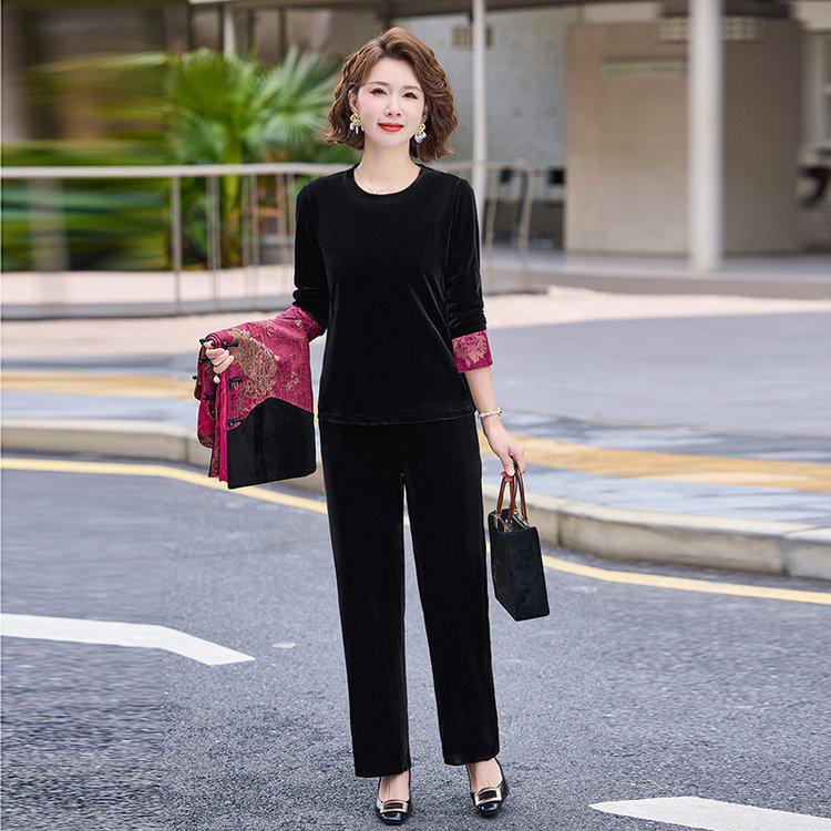 2026 Velvet Retro Suit for Mothers: Stylish Spring/Autumn Vest Jacket In Chinese National Style