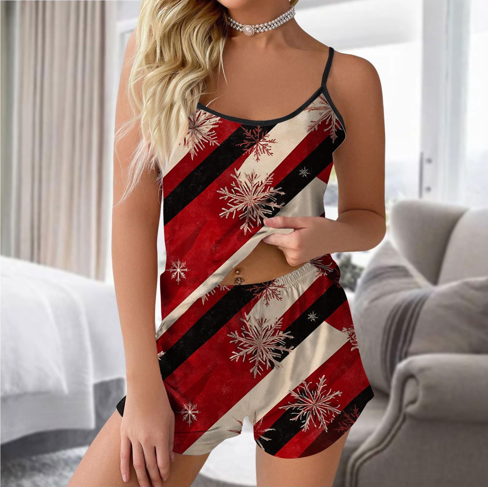 

Женский модный рождественский комплект с принтом без рукавов, топ, шорты и пижама XXL красный