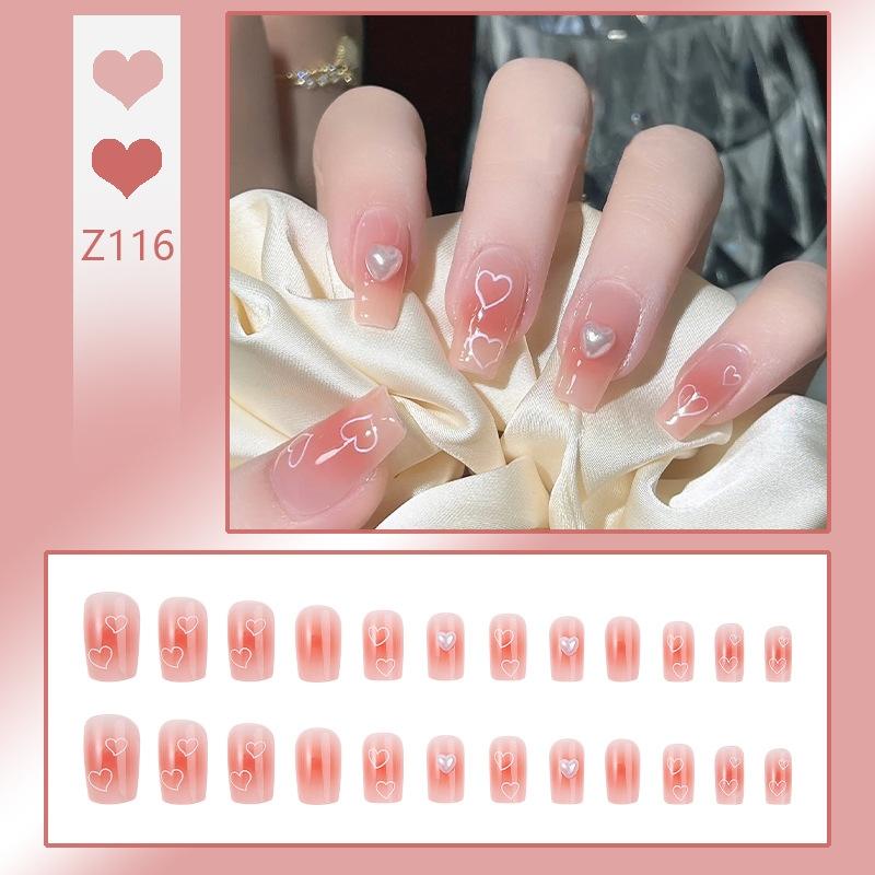 Press On Acrylic Fake Nails Set with Glue High Quality Handmade Nail Extension French Tips Woman False Short Nails Press Ons
