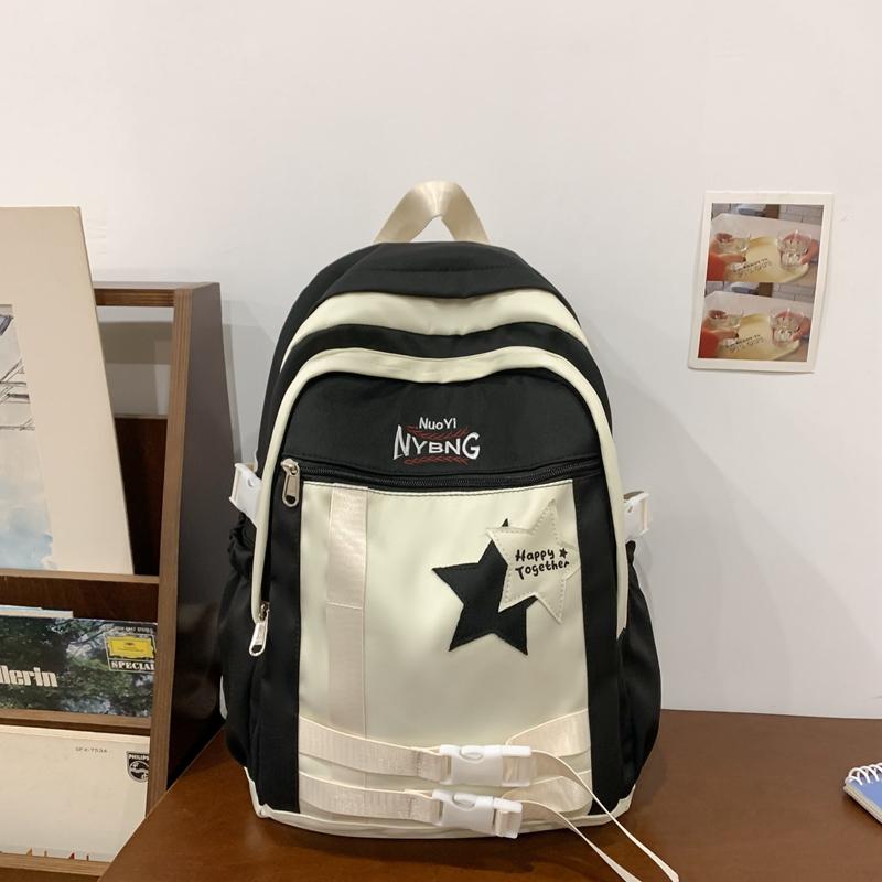 Студенческий школьный женский рюкзак с контрастным цветом и пятиконечной звездой — фото 11