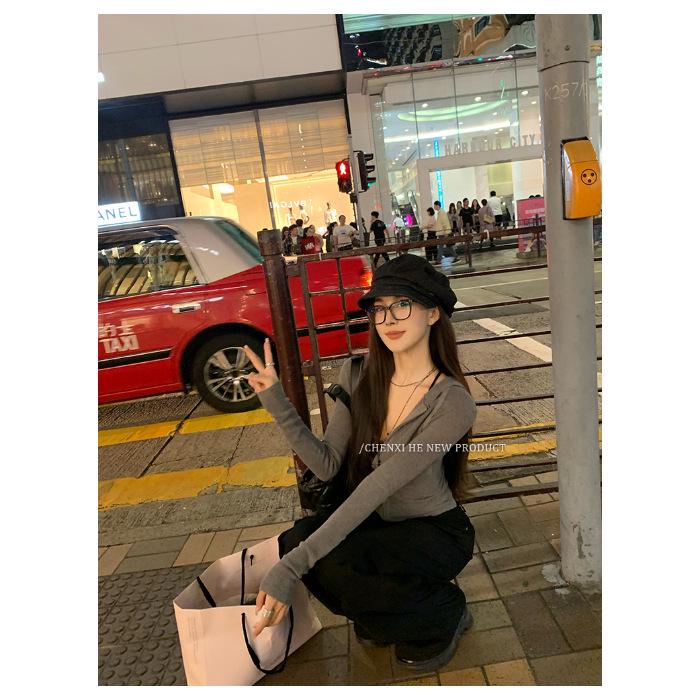 Women s Slim-Fit Zipper Hooded Cardigan - Stylish Spring Sweatshirt Jacket Large серый