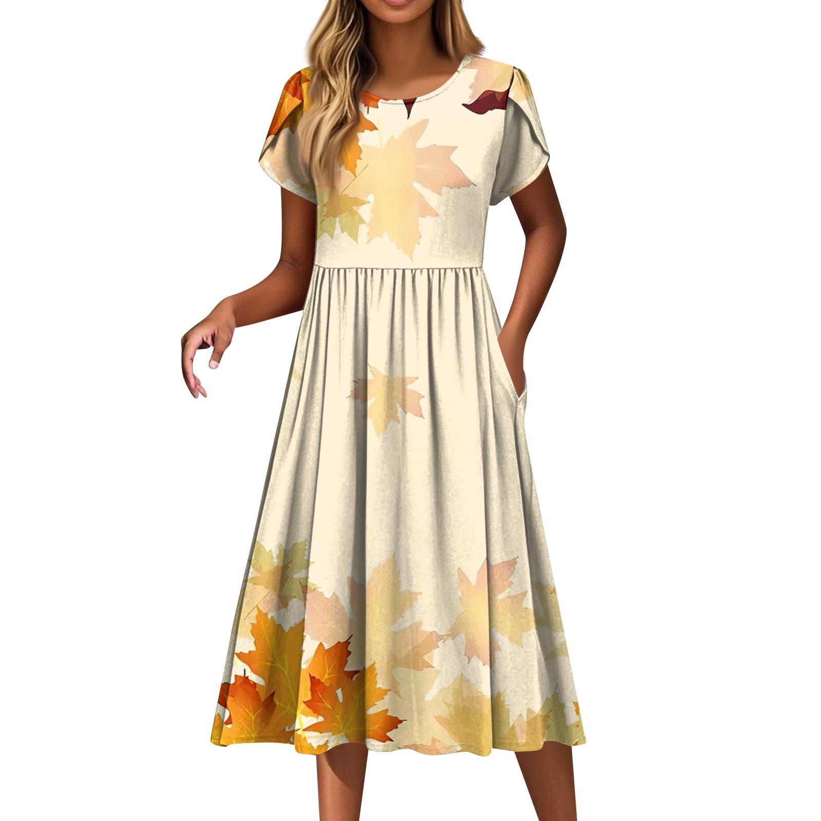 

Женские модные повседневные свободные платья с круглым вырезом и карманами с коротким рукавом XL жёлтый