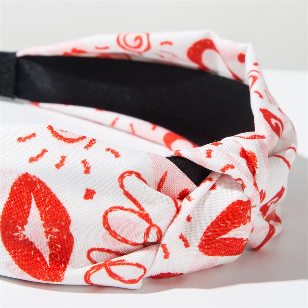 Valentine's Day Sweet Versatile Knotted Fabric Printed Heart Headband , Daily Party Hair Accessory