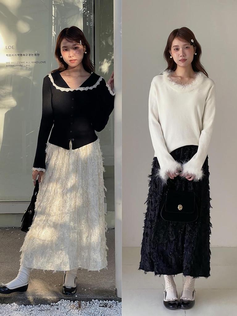 Ge Ming French Retro Velvet Jacquard Mid-Length A-Line Winter Skirt N894C