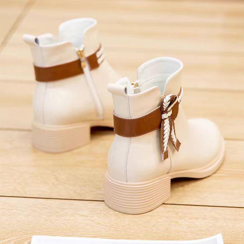Damen Stiefeletten mit Blockabsatz - Weiches Leder im koreanischen Stil, Herbst/Winter 2025 Kollektion, Vielseitig und Figurformend für Kleider.