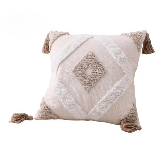 Подушка-плед Бохо из хлопка и льна с узором из плетеной веревки и кисточками 45x45cm 874₽