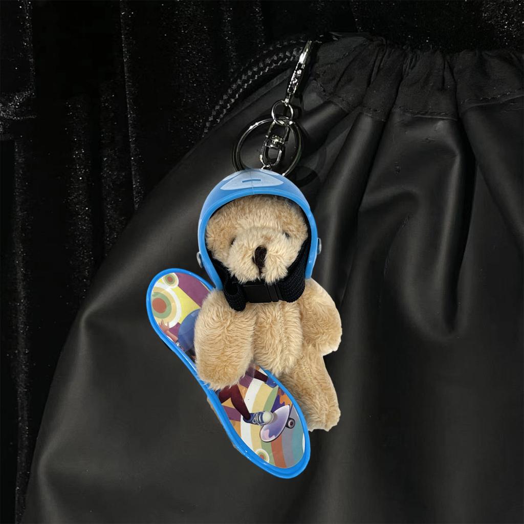 Small Skateboarding Bear Plush Keychain Fashion Bear Bag Charm Hanging Decors Plush Texture Perfect for Backpacks and Key