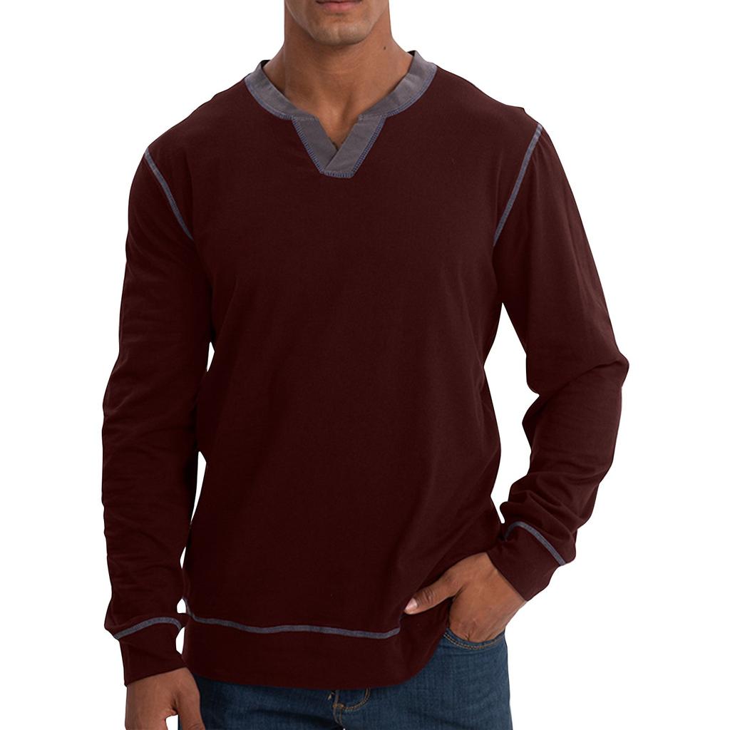 Herre våren ensfarget V-hals retro langermet topper Herre casual motetopper