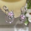 Korea Pink Crystal Peach Love Heart Dangle Earrings Sweet Cool Y2k Accessories Hoop Earring for Women Girls Fashion Jewelry