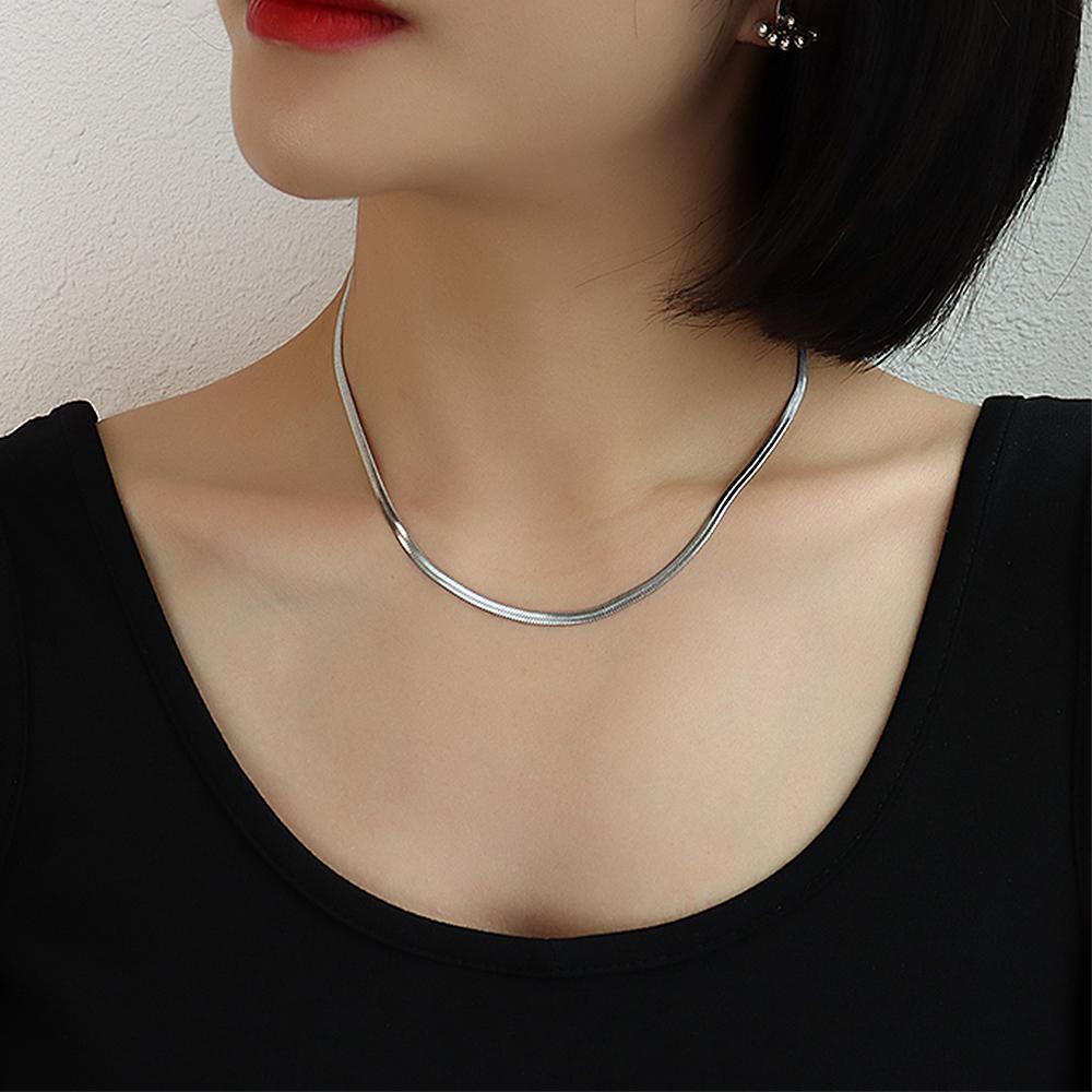 Flat Snake Chain Necklaces Matching Bracelets In 18k Gold Plated Stainless Steel Herringbone Chains Necklace Bracelet  For Women