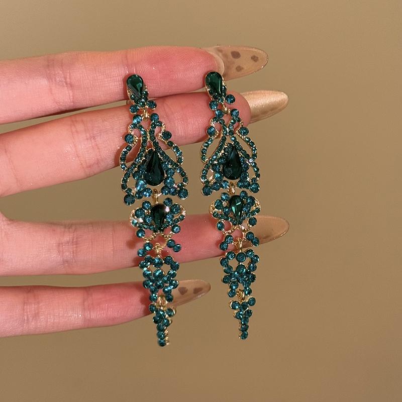 Diamond water drop hollow fringed earrings fashion temperament exquisite stud earrings niche versatile high-end earrings women