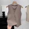 Summer French Retro Irregular Single-Breasted V-Neck Sleeveless Slim Knitted Vest For Women