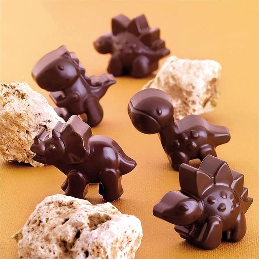 Dinosaur Silicone Chocolate Mold 4 Cavity, for Homemade Chocolates, Candies, Jelly or Ice Cubes, Brown, DIY Baking Tool