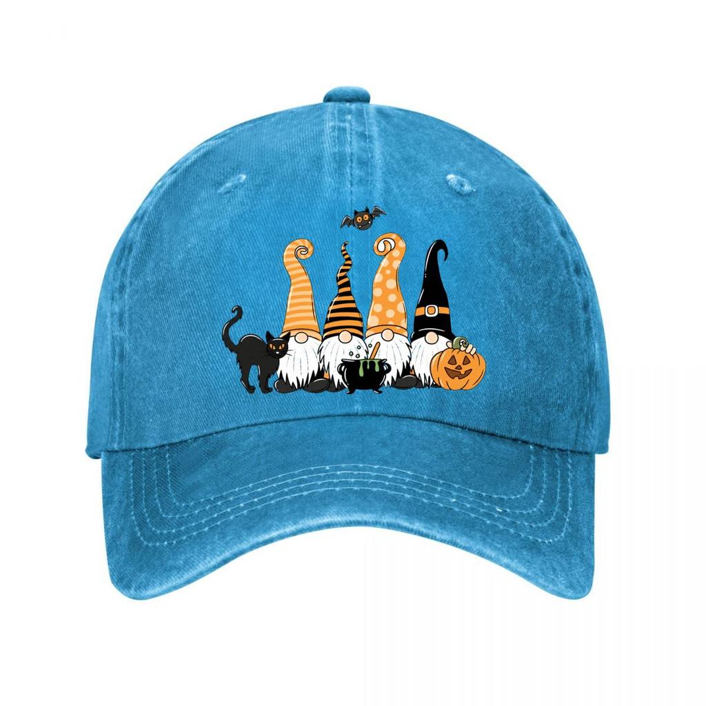 Halloween Gnomes Graphic Decor Witch Cat Pumpkin Bat Washed Baseball Cap Outdoor For Womens Unisex FeUnisex