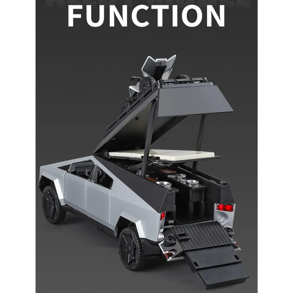 1/32 Tesla Cyber the Truck Pickup Alloy Camping RV Car Model Diecasts Metal Toy Van Motorhome Touring Car Model Sound Light Kids Gifts