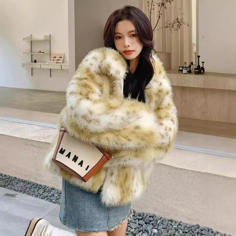 Winter lynx pattern fur women's clothing leopard print fluffy coat new toka plush clothes thick