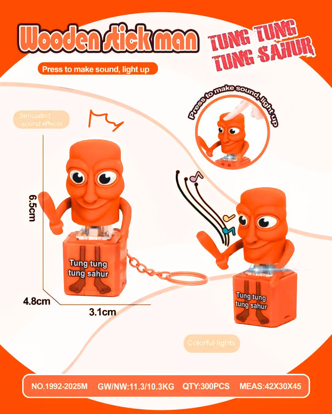 

New Tung Tung Tung Sahur Stickman Desktop Ornament Model Creative Quirky Press And Light Up Stress Relieving Toys Ornaments оранжевый