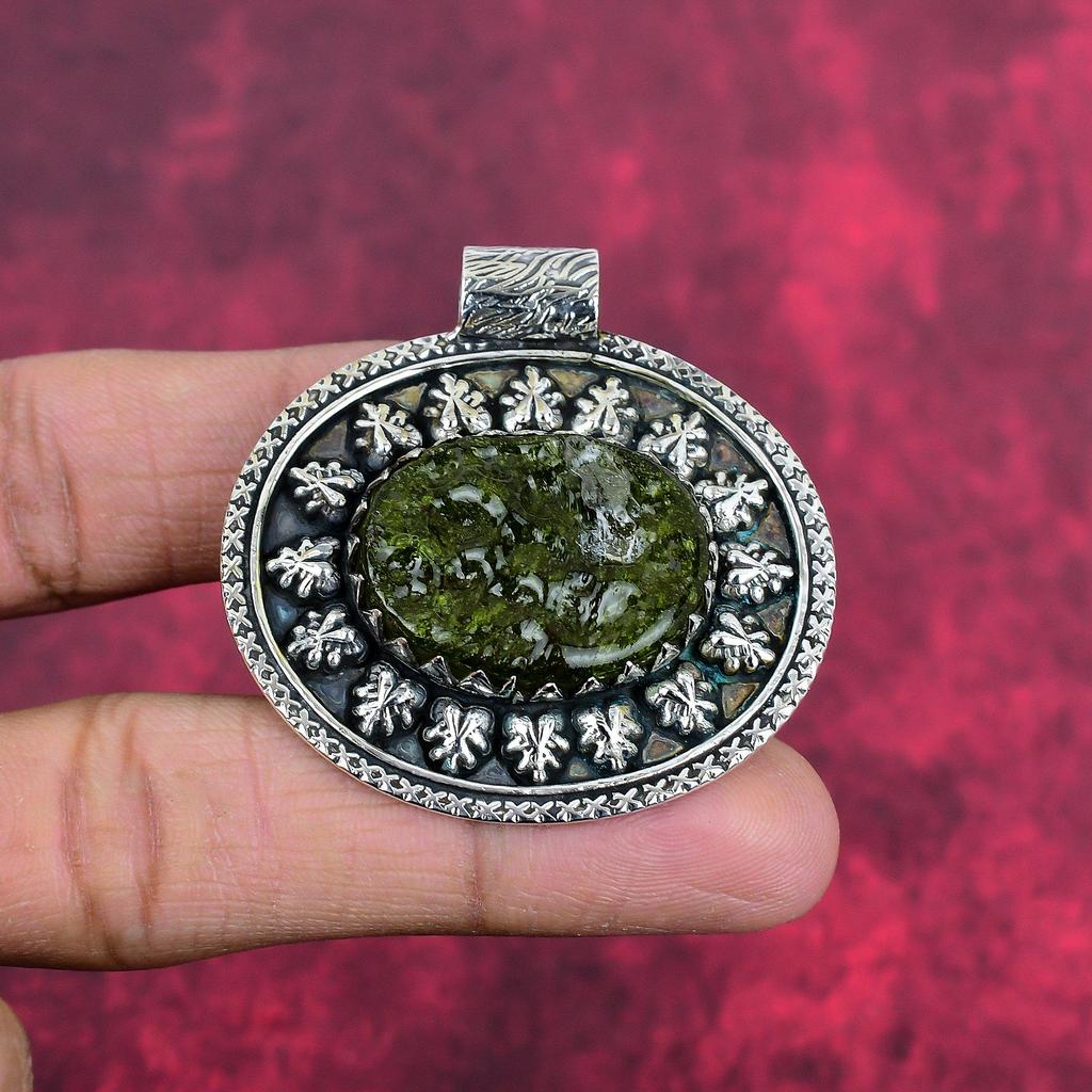 Moldavitt Anheng, 925 Solid Sterling Sølv Smykker, Edelsten Anheng, Gave Til Henne Håndlagde Delikate Smykker