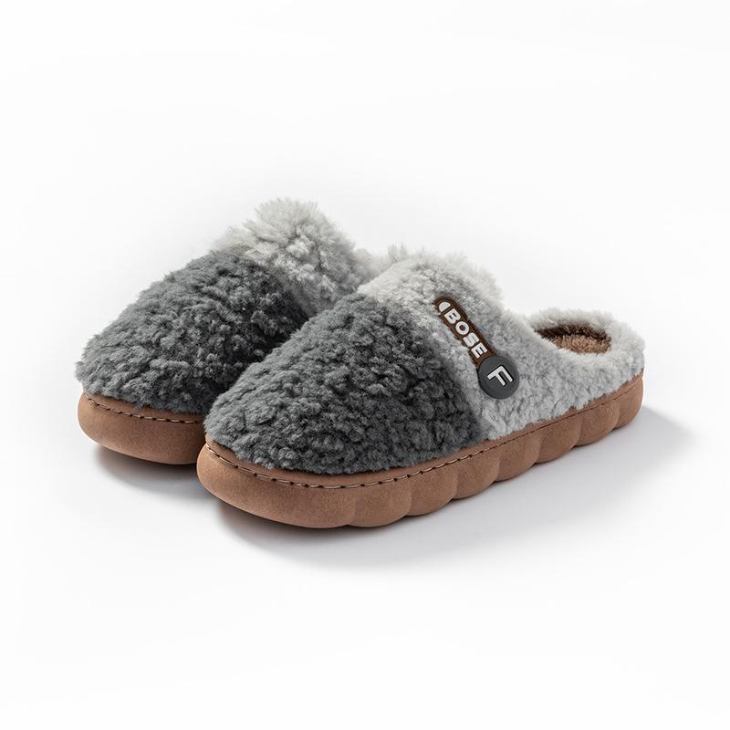 Cotton slippers women's thick bottom autumn and winter home home couple indoor warm cute non-slip men's cotton slippers