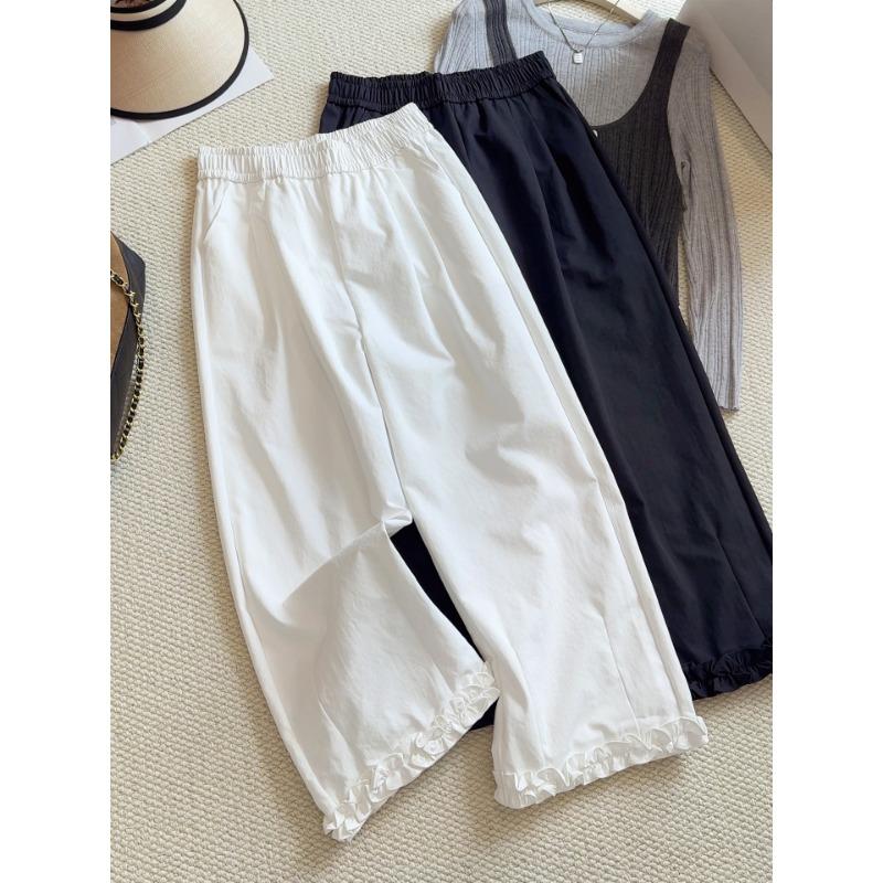 Design Sense Fungus Edge Splicing Wide-leg Pants Women's Early Autumn New Women's Straight Nine-point Casual Pants Tide