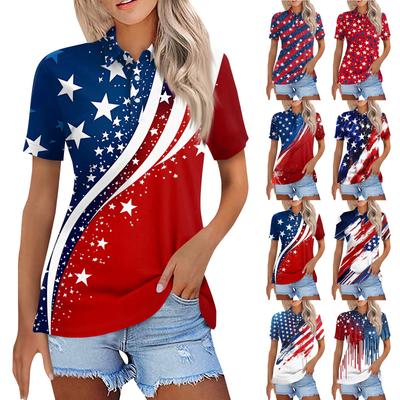 Women's Fashion Casual Lapel Short Sleeve Print Shirt Women's Button Up Tops