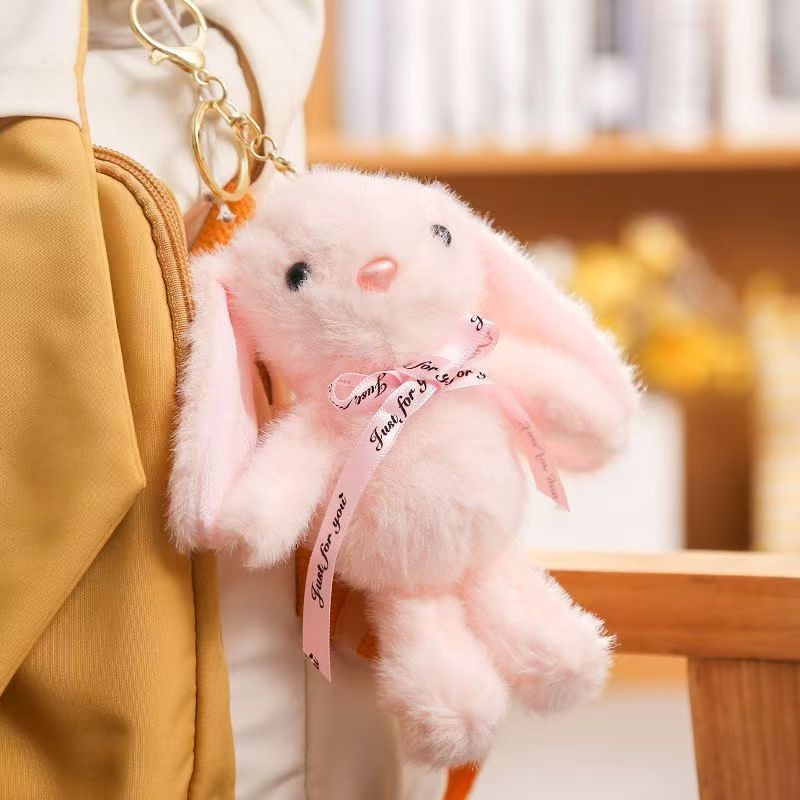 Cute Long Ear Bunny Keychain Plush Pendant Soft Rabbit Stuffed Doll Kawaii Plushie Bag Charm Toy Key Ring Gift for Women Girls