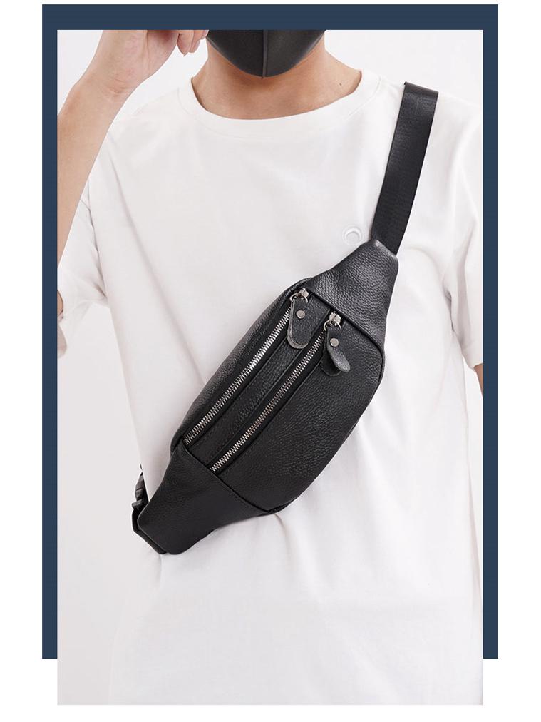 Men's Genuine Leather Waist & Chest Bag - Multifunctional Crossbody & Phone Holder, Work & Sports Wear-Resistant Pack