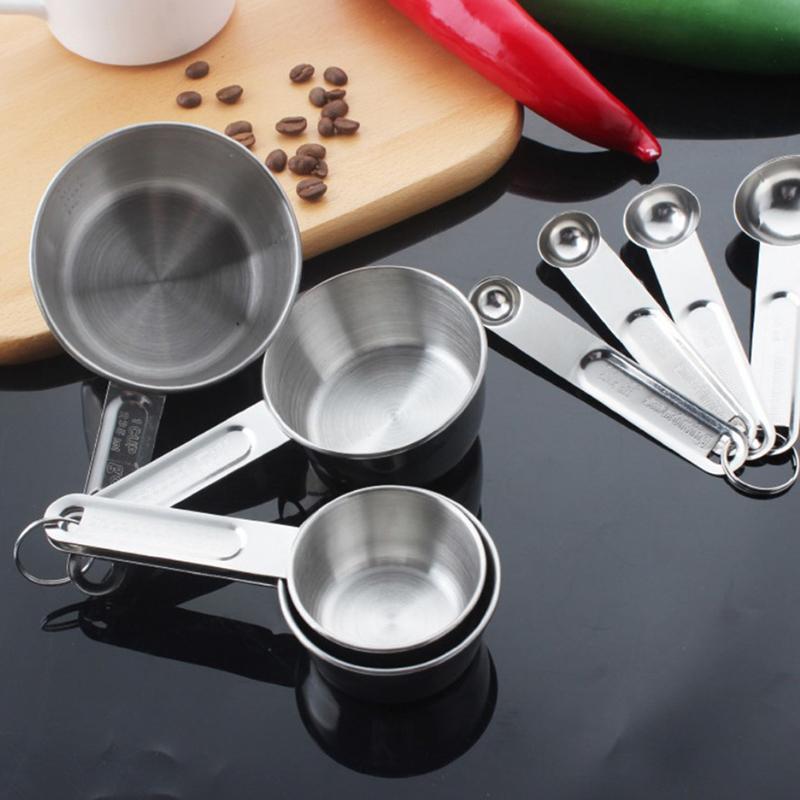 Spout and Stackable Spoons Container Measuring Cup for Measuring Tea Coffee Measuring Cup and Spoon Set Kitchen Utensil 7Pcs//Set Kitchen Measuring Set