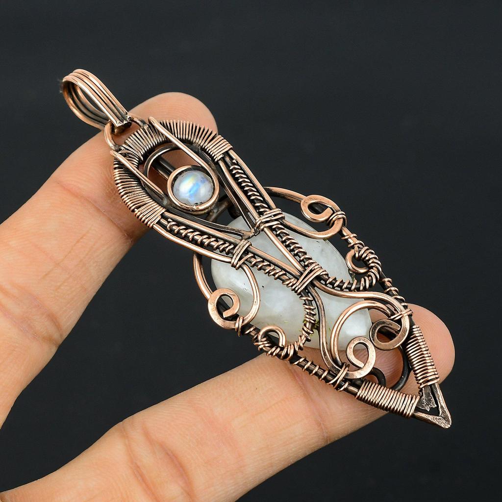Moonstone 999 Copper Wire Wrapped Pendant, Handmade Gemstone Pendant, Gift For Mom Antique Jewelry