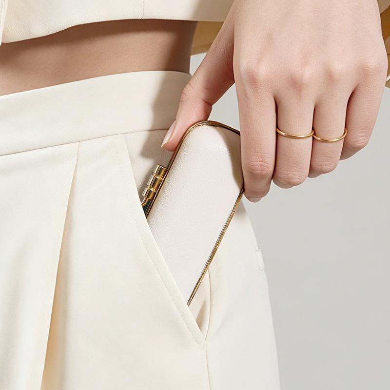 Kiss Lock Mini Ring Box Gold Trim Velvet Lining Leather Small Jewelry Storage for Engagement Bridal Shower Gift