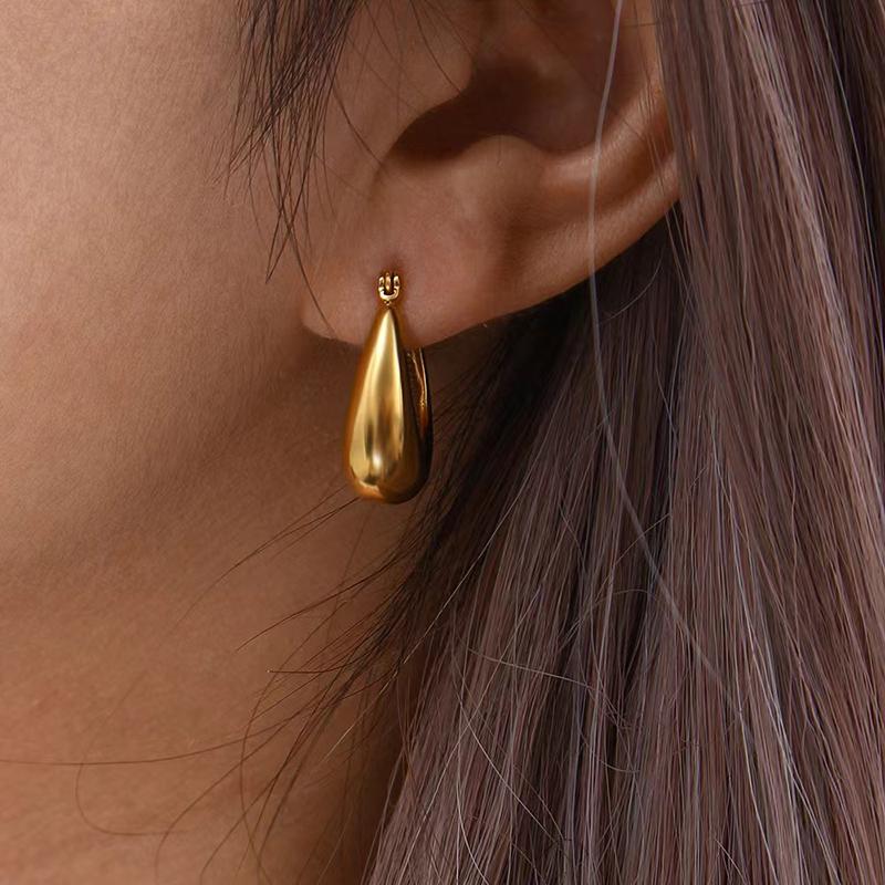 

Elegant Gold Slimming Teardrop Earrings, Stylish Dangle Hoop Jewelry For Women Fine Gift золотистий