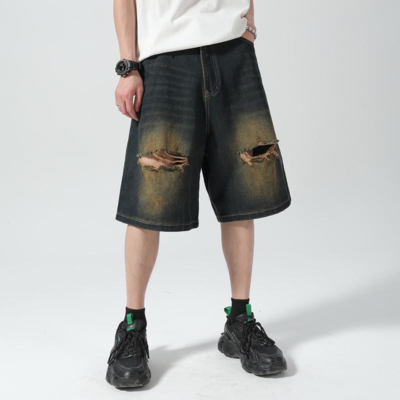 

Мужские рваные джинсовые шорты в гонконгском стиле — модные, свободные, средней длины, молодежные и стильные. L