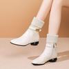 Off-white short boots for women 2025 winter new thin and versatile knitted wool medium boots thick heel medium heel boots for women