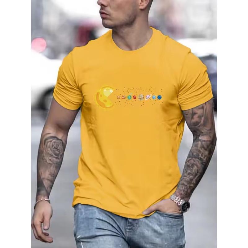 

Men s Solar System Planets Print T-Shirt Breathable Casual Street Trend 3D Printing 6XL жёлтый