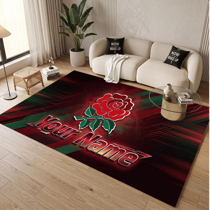 Custom Rug England Rugby Pattern Print Name Text Soft Non‑Slip Floor Carpet for Home Indoor Decoration