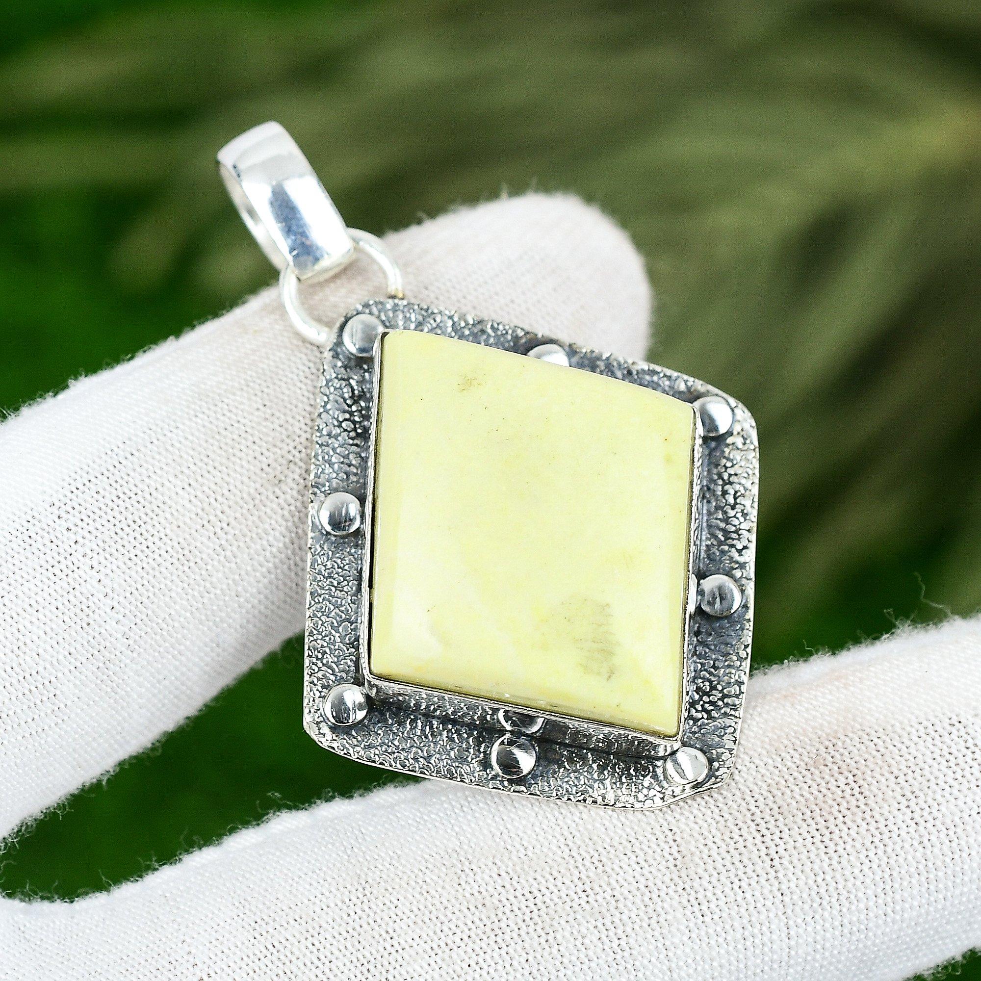 

Easter Deal Serpentine Stone Boho Birthday Bezel Pendant Jewelry Sterling Silver
