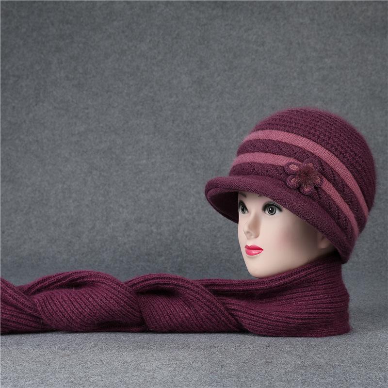 Autumn and winter the elderly flower pot hat children grandma knitted wool hat piled thickened rabbit hair warm mother hat