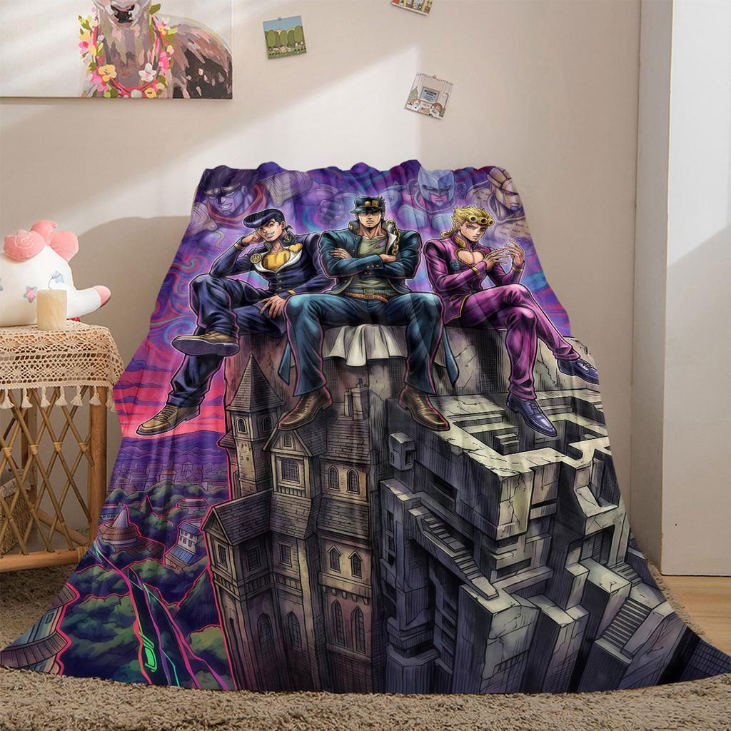 JOJO New 2D Print Flannel Blanket, Anime Graphic for Sofa Bed, Cozy Travel Picnic Essentials Wrap_LIAN